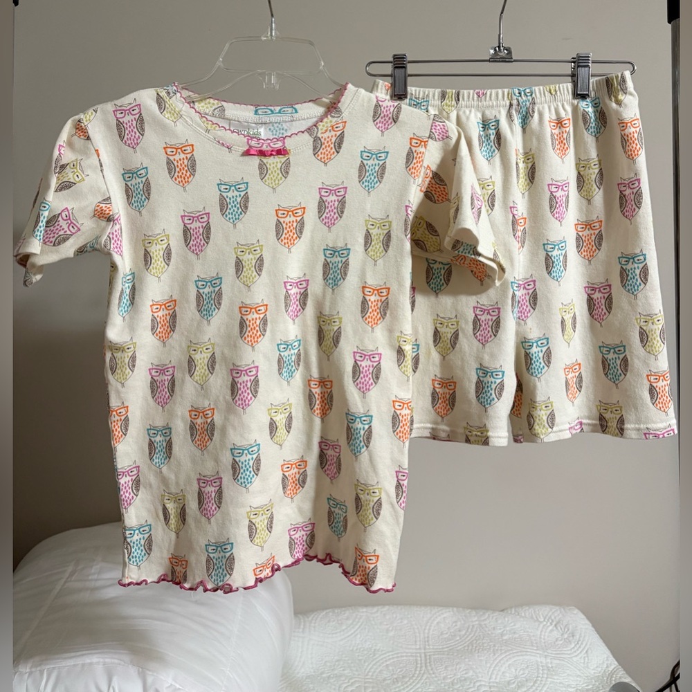 Cream Owl-Print Kids Pajama Set with Multicolor Owls 100% Cotton